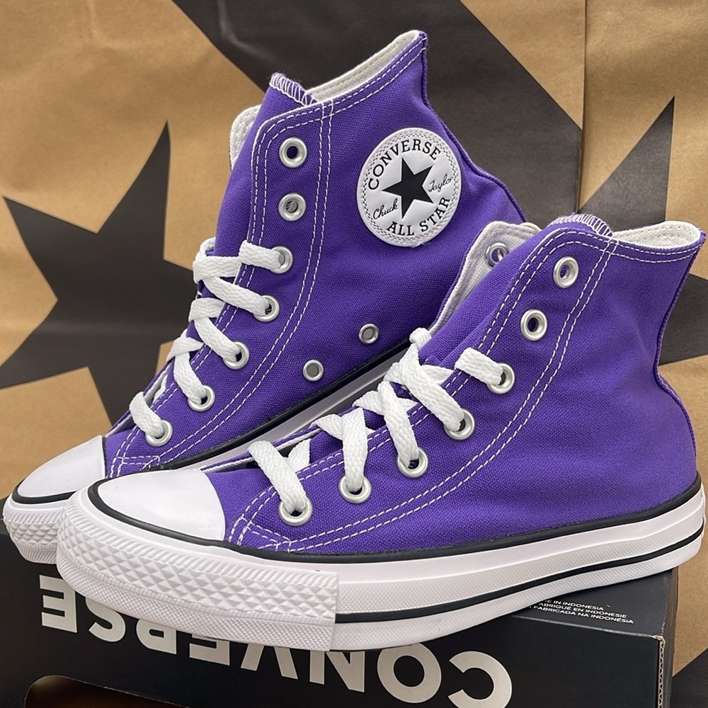 Converse WMNS All Star Purple Canvas Sneakers Hi Top Sneakers 137833F - Picture 5 of 16